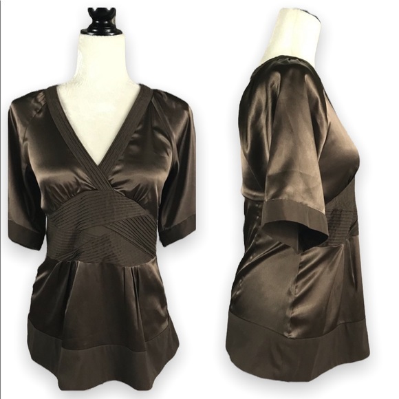 BCBGMaxAzria Tops - 🎄{BCBGMAXARIA} Brown Satin Top | XS | EUC